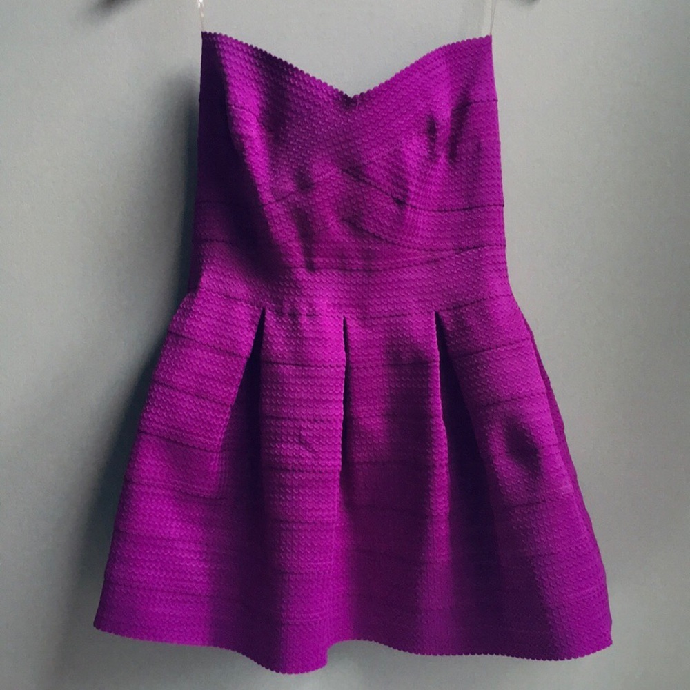 Purple textured strapless mini dress
